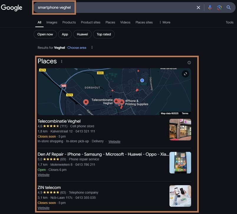 Blog Lokale SEO voorbeeld Google Smartphone Veghel